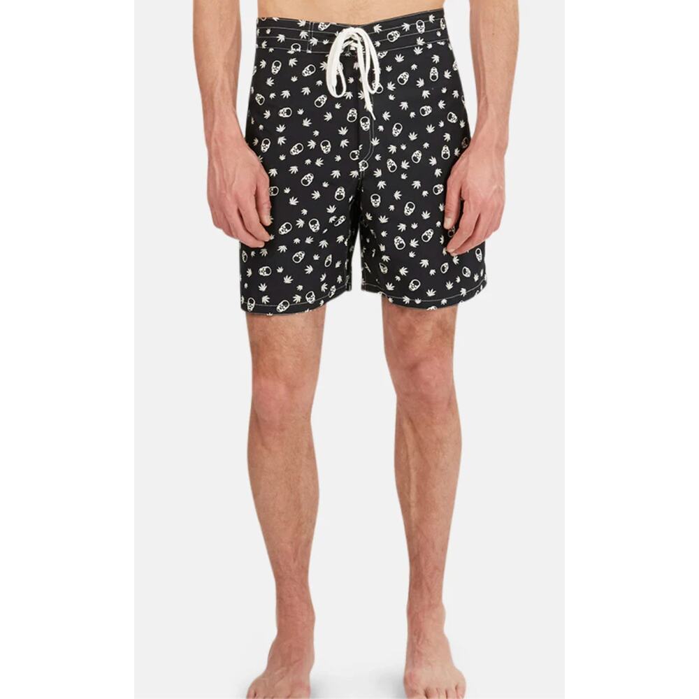 Lucien Pellat-Finet Board Shorts Trunks White Skull & Leaf Print Size Medium